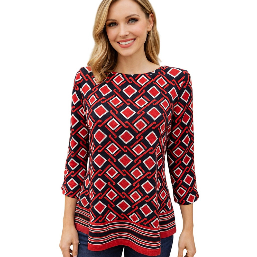 Talbots Size M Red White Blue Geometric Tunic Top